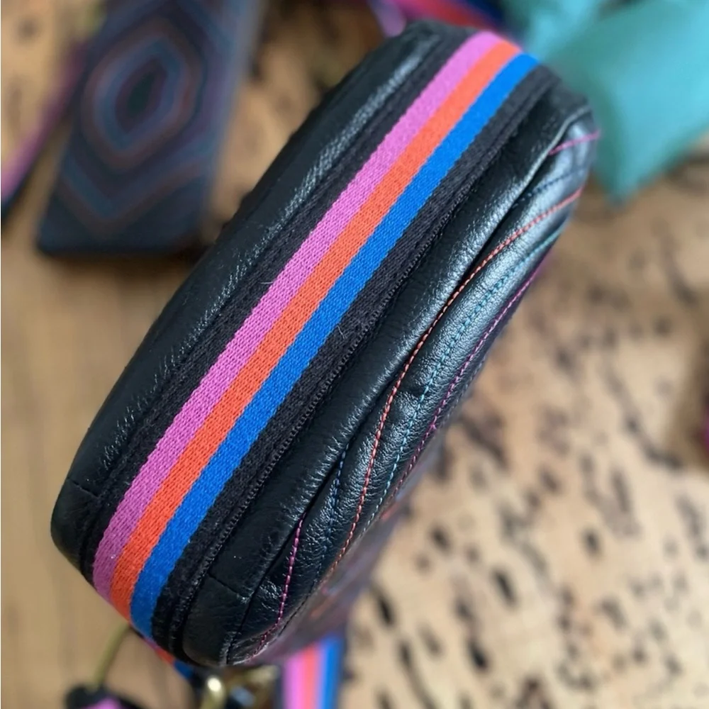 Fossil Black Quilted Crossbody Bag with Multicolor Strap - Picture 12 of 13